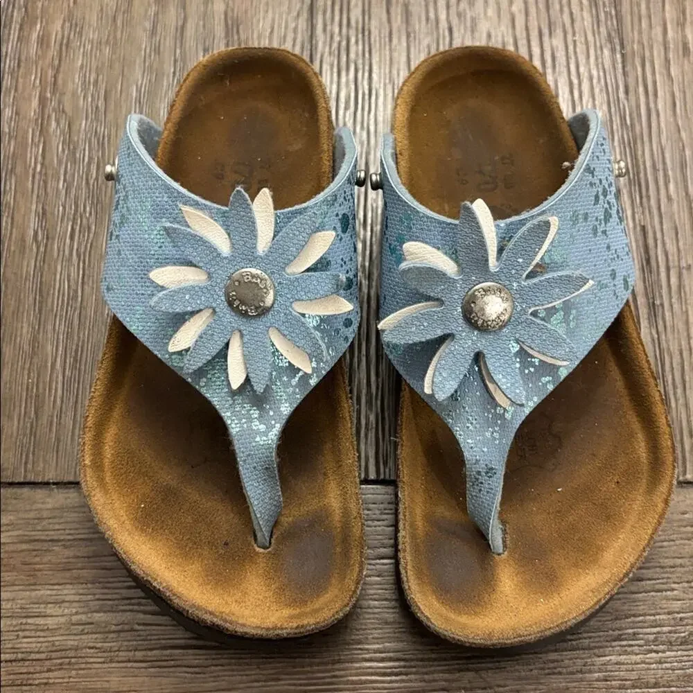 Birkis Girls' Blue Floral Slip-on Sandals White Accents Comfort EU 27 / US 10